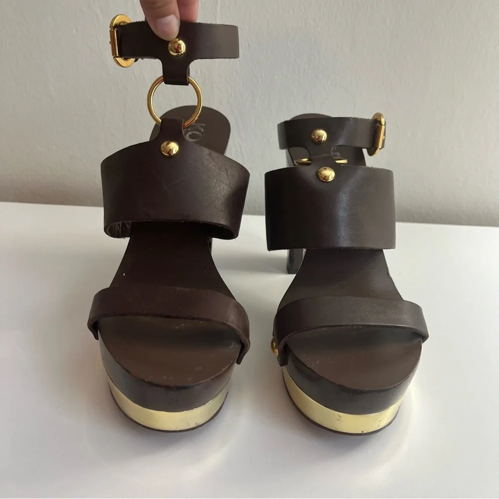 Michael Kors Brown Leather Platform Heel Sandals